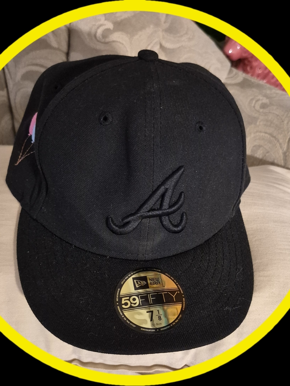 NWT Authentic New Era 59FIFTY Black  A'  Fitted Cap w/Embroidered Detailing